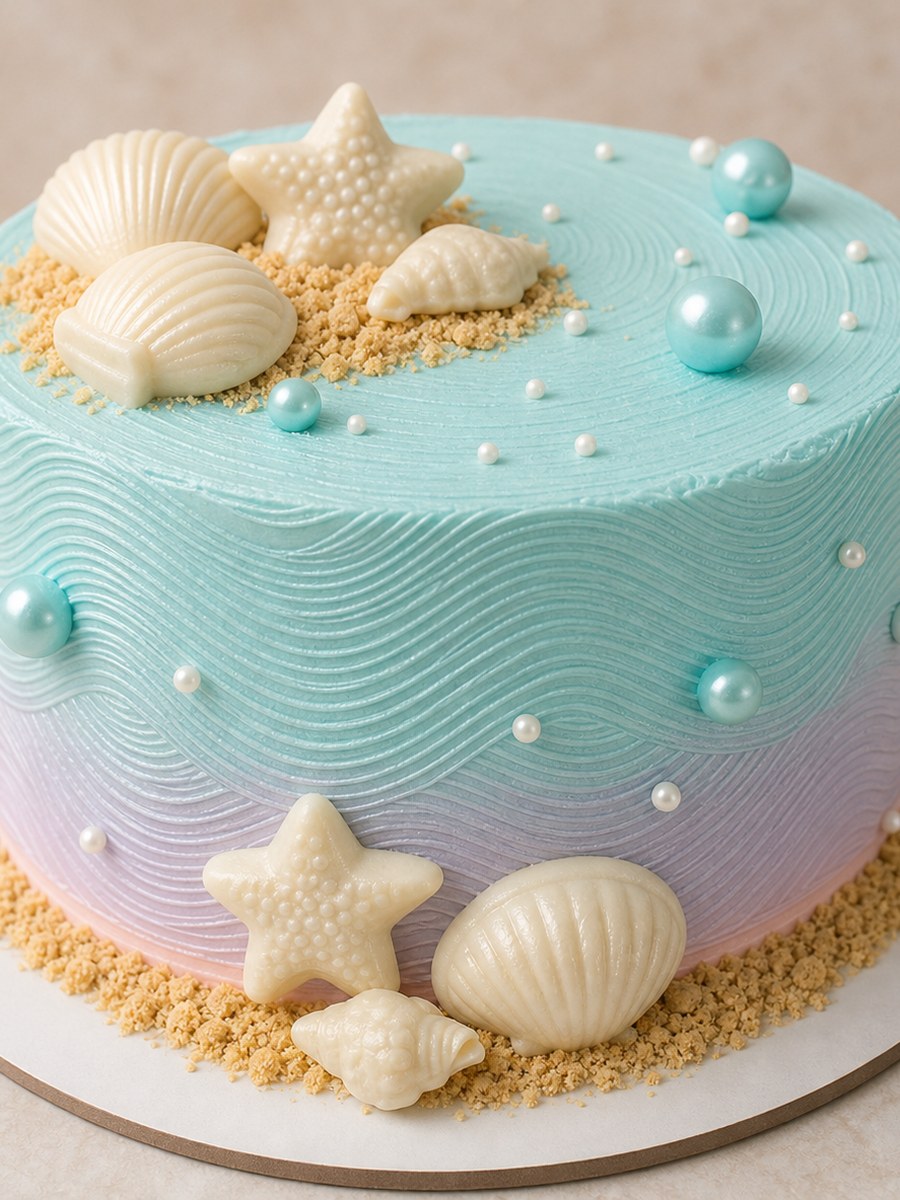Bolo infantil tema fundo do mar com conchas e pérolas em Osasco